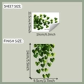 Detailed dimension guide for green leaf vine wall stickers showing sheet and finish sizes - Painted Green Plant Vines (fun-kg162) / 11.5 x 16cm