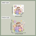 Détail montrant la taille de planche 29x29cm et la taille finie 27x27cm du sticker lapin - Motif Floral Lapin Hérisson (fun-m403)