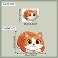 Macro detail of cute orange cartoon cat sticker showing sheet size and finish size - UV Transparent Cartoon Cat (fun-f658)