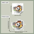 Detailed sheet size and 3D finish dimensions of a 3D wall sticker with flame soccer design - 39x39cm Style (fun-f636)