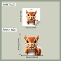 Detailed sheet and finish size display of a cute squirrel heart decal with dimensions - Heart Squirrel Style (fun-f664) / UV Full Transparency / 16x16cm