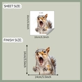 Detail showing the sheet size 16x16cm and finish size 14x14cm of the squirrel car sticker - 16x16cm / UV Transparent (fun-f665)