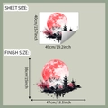 Japanese style wall decal sheet size and finish size comparison showing snowy mountains - 40x49cm
