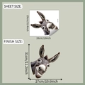 Detailed sheet size and finish size specifications for the funny donkey window sticker - 29*33cm