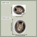 Gedetailleerde maattabel voor 3D kattensticker met velafmetingen en eindresultaat in cm - Omhoog Kijkende Cyperse Kat Stijl (fun-m406) / 29x35cm