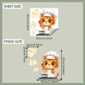 Detailed sheet and finish size layout of cartoon chef cat kitchen wall sticker decor - 39x39cm (fun-f686)