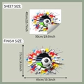 Detail showing dimensions of 3D cracked wall soccer wall sticker with sheet and finish sizes - 40*50cm (Code: fun-f690)