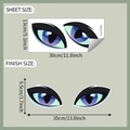 Detail showing dimensions of blue anime eyes bathroom sticker in 30x13cm sheet size - 13*30cm/fun-f706b
