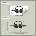 Detail view of headphone wall sticker showing sheet size 30x60cm and finish size 35x57cm - 30x60cm