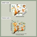 Detailed sheet size and finish size guide for cartoon animal wall decals with giraffe and fox - 30*60cm (fun-b174)