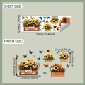 Details zu den Maßen von Sonnenblumen- und Schmetterlings-Wandtattoos mit LOVE-Blumentöpfen - 29x90cm
