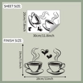 Dettaglio degli adesivi da parete caffè e cuori con dimensioni del foglio e risultato finale - 20x30cm / Stile Tazza di Caffè Cuore