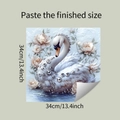 Vista dettagliata pittura diamante DIY con cigno, strass e decorazioni floreali - 34x34cm-Stile Cigno e Fiori (fun-f707)