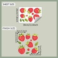 Detailed sheet size guide for strawberry wall stickers showing various dimensions in cm and inch - Strawberry Pattern Style (fun-f722)