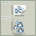 Detailed dimension sheet for cartoon penguin wall stickers showing sheet and finish sizes - Cute Cartoon Penguin Style (fun-kg171)