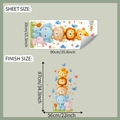 Detail of cartoon animal wall decal showing layout and finished sizes for kids room décor - 39x90cm (fun-h25)