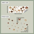 Detailed sheet dimensions for waterproof PVC mushroom wall stickers measuring 90x29cm - 29*90cm/fun-d64