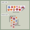 Detailansicht bunter Kosmos-Blumen-Wandaufkleber mit Maßen und Layout der Bogenformate - 29x90cm Milchweiß (fun-d62)