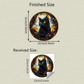 Detail showing finished 21cm black cat static cling window film with product dimensions - UV Static Cling 23x23cm (fun-JD060)
