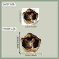 Detail showing the 10x10cm 3D cartoon mouse hole wall sticker application and sheet size - Brown Cute Mouse In Rock Hole (fun-s42)