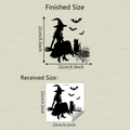 Detailweergave van Halloween heks en vleermuizen raamsticker met afmetingen en lay-out - 23x23cm (fun-JD107) UV Statisch
