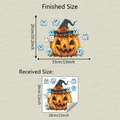 Detail view of Halloween pumpkin stickers showing set dimensions and product application - fun-f753uv Static Cling / 28*28cm