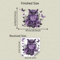 Detailed size specifications for purple owl and floral wall stickers showing dimensions - 39cm x 39cm