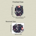 Detail of fierce wolf wall sticker with skull and rose design showing product dimensions - Single Style (fun-f783)