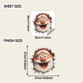 Detailed size chart showing 3D Santa breaking through wall sticker dimensions - 29x29 (fun-f831)
