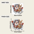 Sticker mural 3D Père Noël et renne montrant la disposition et les dimensions finales - 39x39CM