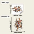 3D Christmas reindeer wall sticker dimensions guide showing sheet size and finish size - 35x39cm