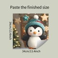 Detail of 34cm square Christmas penguin dishwasher sticker with blue hat and snow - Milky White