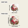 Detail of sleeping Santa wall sticker showing sheet size and finished dimensions - 29x29cm (fun-f832)