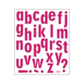 Pegatinas del alfabeto magenta vibrante con 26 letras minúsculas y símbolos sobre fondo blanco - 24x28.5cm / Rosa Rojo