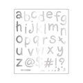 Silver metallic alphabet stickers featuring 26 lowercase letters and symbols on white background - Silver