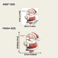 Detailed size chart for watercolor Santa wall sticker showing sheet and finished dimensions - 29x29cm(fun-f844)