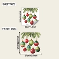 Detail view of watercolor Christmas ball wall stickers with sheet and finish size dimensions - 29x29cm (fun-m458)
