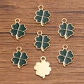Dark green enamel four-leaf clover charms with gold plating for DIY jewelry making - 1 Piece/Pack / Dark Green
