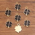 Black and gold KC gold plated four-leaf clover flower charms for jewelry making - 1 Piece/Pack / Black