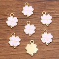 Pink and gold lucky four-leaf clover alloy pendants for DIY jewelry making - 1 Piece/Pack / White
