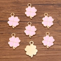 Ciondoli a quadrifoglio in smalto rosa e oro per creazione di gioielli fai-da-te - 1 Pezzo / Rosa