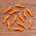 Set of orange chili pepper charms with KC gold plating for DIY jewelry making - Orange