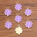 Ciondolo quadrifoglio lavanda con finitura in metallo dorato per gioielli fai-da-te - 1 Pezzo / Viola