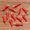 Red chili pepper charms with golden caps and rings for DIY jewelry making sets - Red