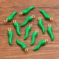 DIY jewelry charm in bright green chili shape with gold loop for handmade accessories - Green