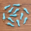 Sky blue chili pepper alloy pendant charm with gold plating for DIY jewelry making - Blue