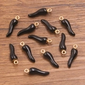 Set of 11 glossy black and gold chili pepper pendants for DIY jewelry making - Black