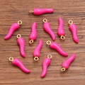 DIY chili pepper charms in bright pink enamel with gold loop for jewelry making - Rose Red