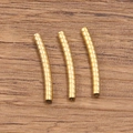 Three pieces of gold spiral textured stainless steel curved tube beads for DIY jewelry - 2x20mm / Gold