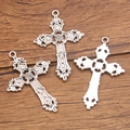 Three antique silver zinc alloy hollow cross charms for DIY jewelry making on wood - Hollow Patterned Cross (No. 1)